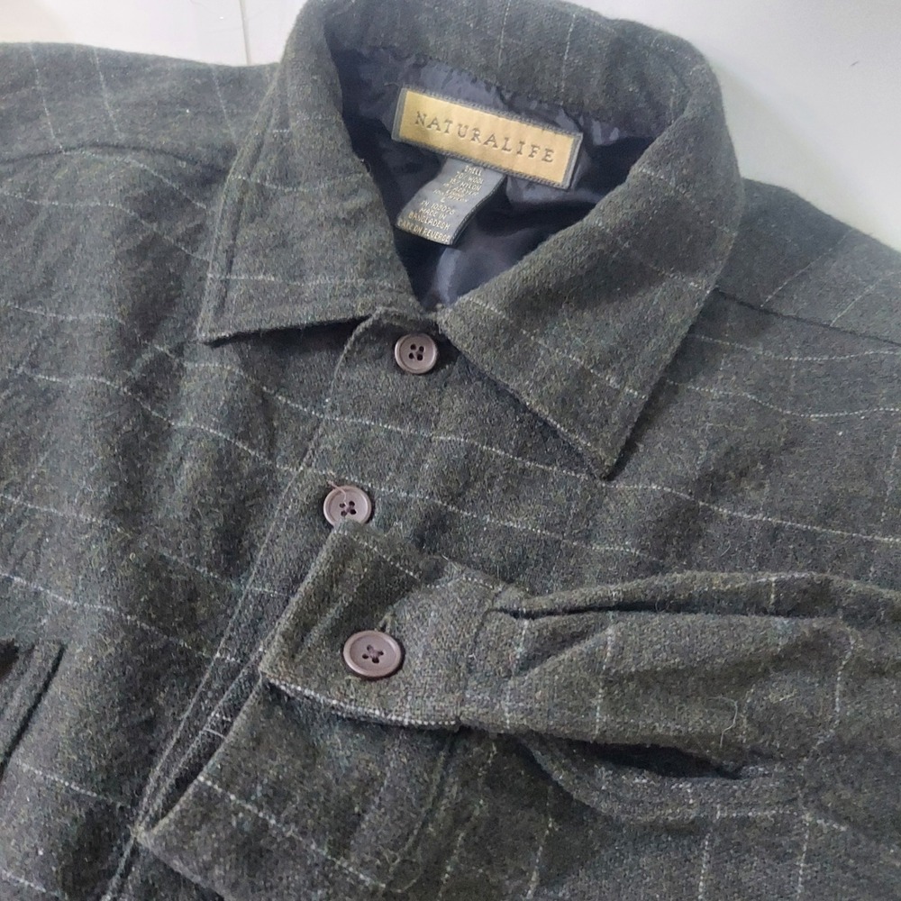 Naturalife Mens Wool Blend Plaid Shirt Jacket Lined Heavy‎ Overshirt Green Large